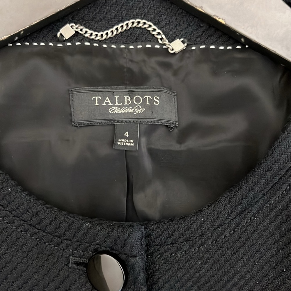 Talbots Black Cotton Structured Button Front Jack… - image 4